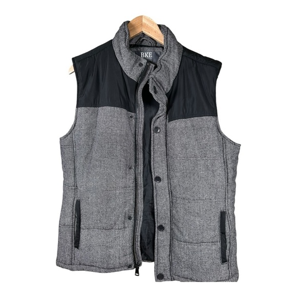 BKE Size S Mens Puffer Vest Waxed Canvas Wool Blend Full Zip Snaps Fully Lined - Picture 3 of 7